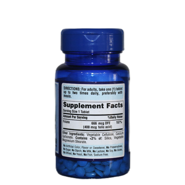 Puritan’s Pride Folate 666mcg DFE (400mcg Folic Acid) 250 Tablets - Image 2